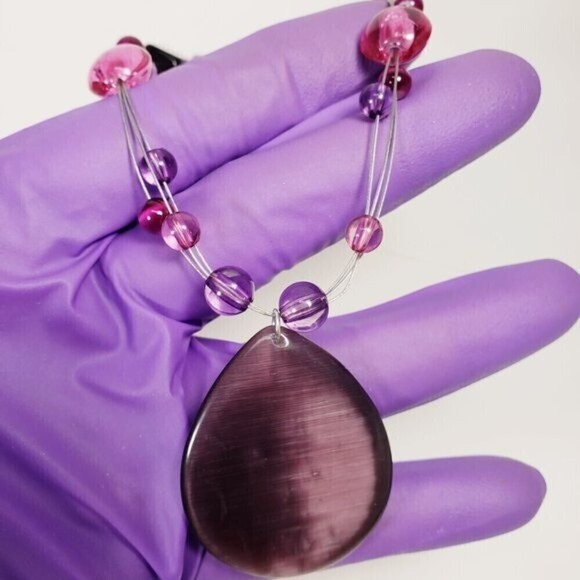 Silver Tone Layered Illusion Colorful Beaded Pendant Necklace  & Drop Earrings - Picture 5 of 10